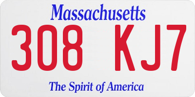 MA license plate 308KJ7