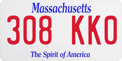 MA license plate 308KK0