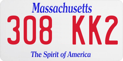 MA license plate 308KK2
