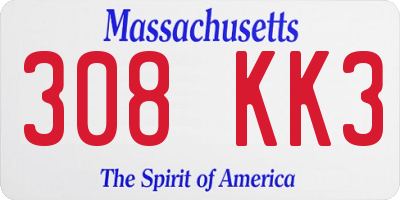 MA license plate 308KK3