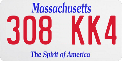 MA license plate 308KK4
