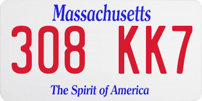 MA license plate 308KK7