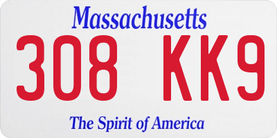 MA license plate 308KK9