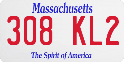 MA license plate 308KL2