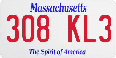 MA license plate 308KL3