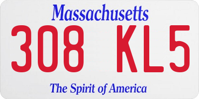 MA license plate 308KL5