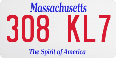 MA license plate 308KL7