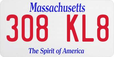 MA license plate 308KL8