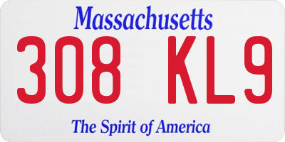 MA license plate 308KL9