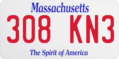 MA license plate 308KN3