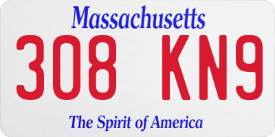 MA license plate 308KN9