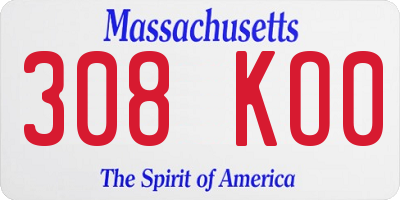MA license plate 308KO0