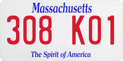 MA license plate 308KO1