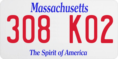 MA license plate 308KO2