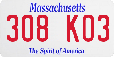 MA license plate 308KO3