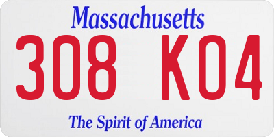 MA license plate 308KO4