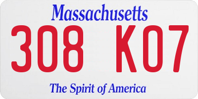 MA license plate 308KO7