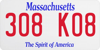 MA license plate 308KO8