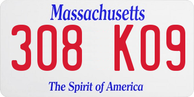 MA license plate 308KO9