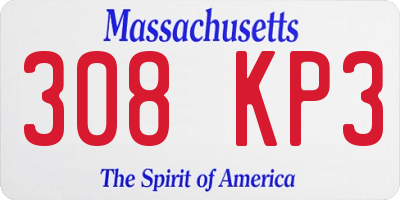 MA license plate 308KP3