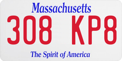 MA license plate 308KP8