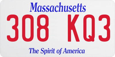MA license plate 308KQ3