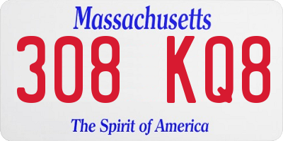 MA license plate 308KQ8