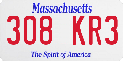 MA license plate 308KR3