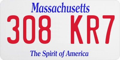 MA license plate 308KR7