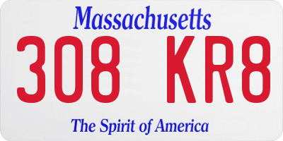 MA license plate 308KR8