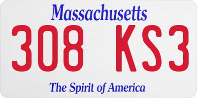 MA license plate 308KS3