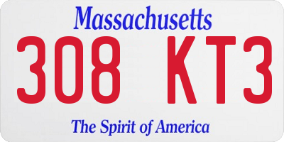 MA license plate 308KT3