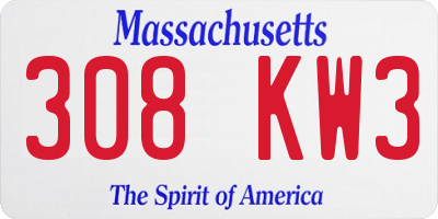MA license plate 308KW3