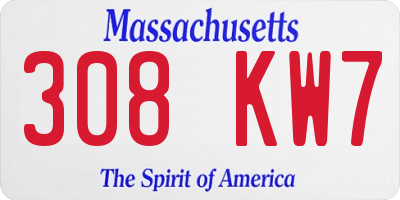 MA license plate 308KW7