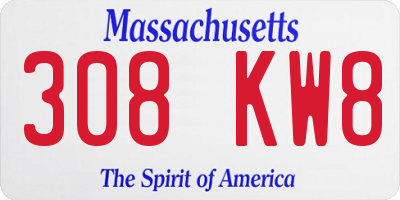 MA license plate 308KW8