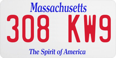 MA license plate 308KW9