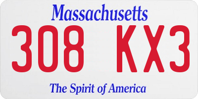 MA license plate 308KX3