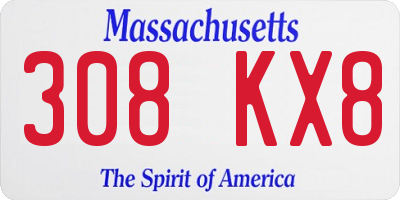 MA license plate 308KX8