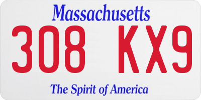 MA license plate 308KX9