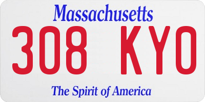 MA license plate 308KY0