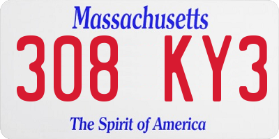 MA license plate 308KY3