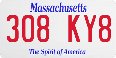 MA license plate 308KY8
