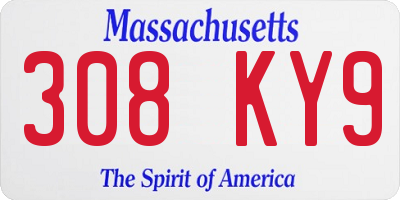 MA license plate 308KY9
