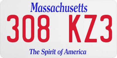 MA license plate 308KZ3