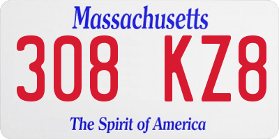 MA license plate 308KZ8