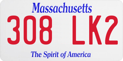 MA license plate 308LK2