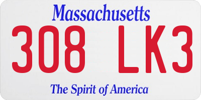 MA license plate 308LK3