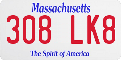 MA license plate 308LK8