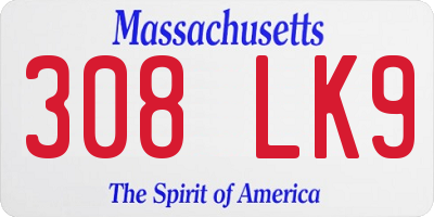 MA license plate 308LK9