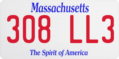 MA license plate 308LL3